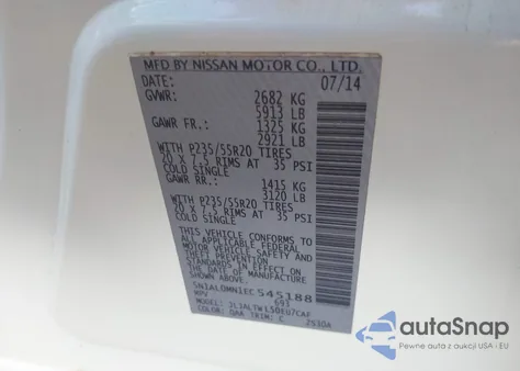 2014 Infiniti Qx60 z USA, uszkodzony, nr VIN 5N1AL0MN1EC545188